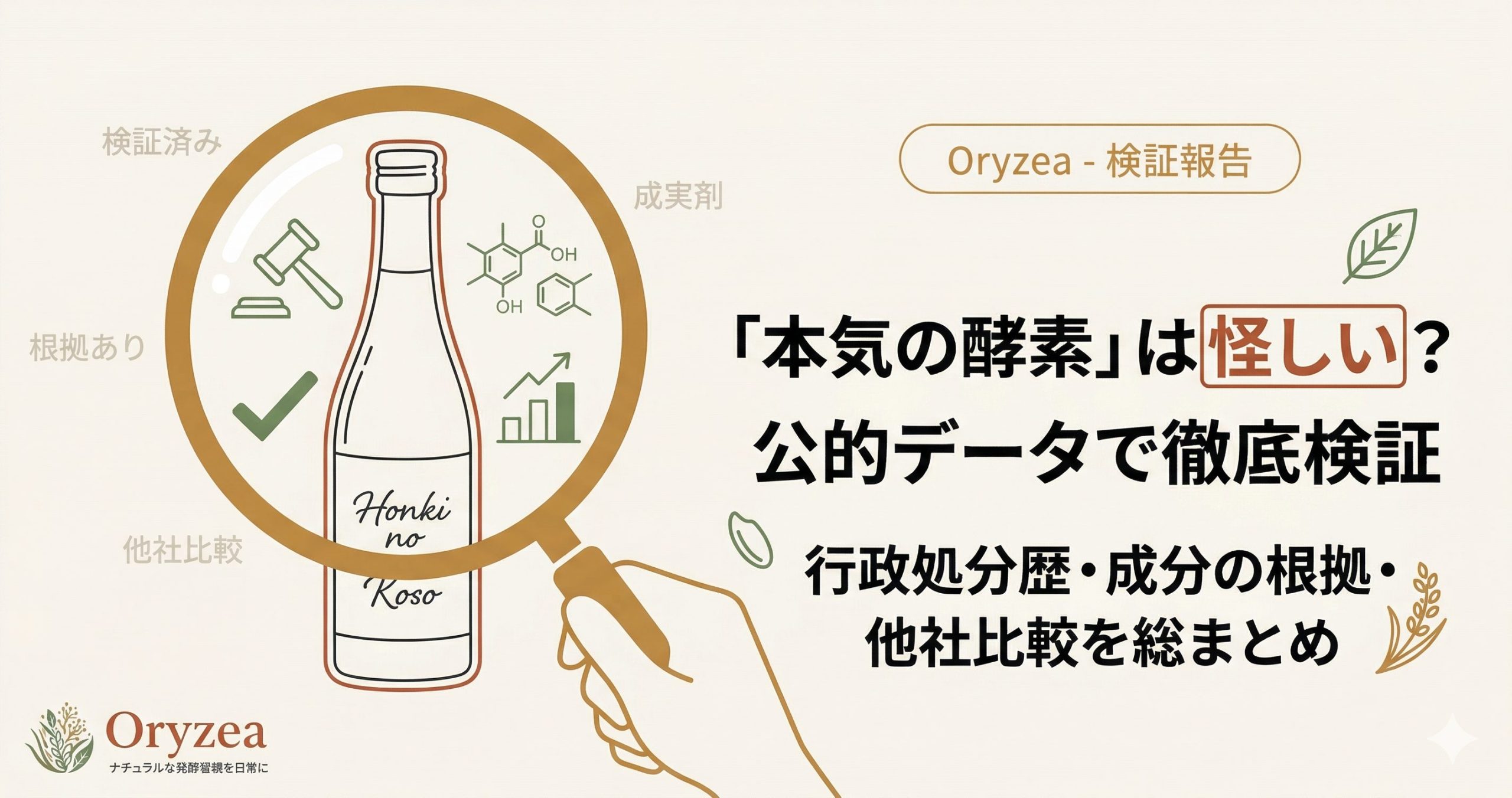 本気の酵素が怪しいか検証した記事のアイキャッチ。行政処分歴や成分、他社との比較結果をまとめていることを訴求。